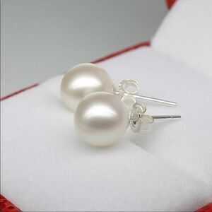New 925 Sterling Silver Freshwater White Pearl Stud Earrings